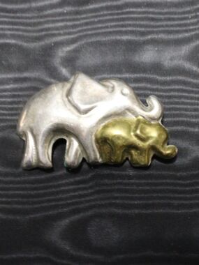 Sterling Silver Elephant Brooch Pin Signed 925 Two-Tone Silver/Gold 15g
